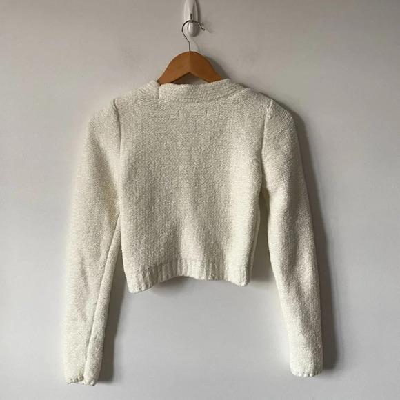 Urban Outfitters UO Soft Chenille Cropped Button Front Cardigan White Size Small - Picture 7 of 9